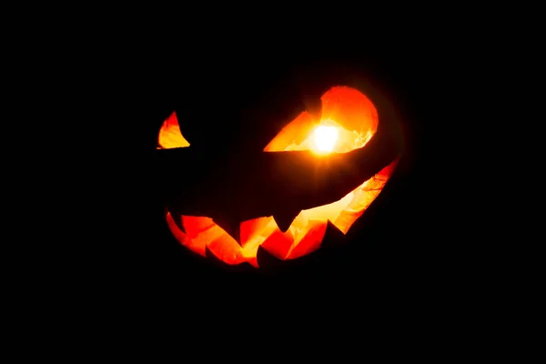 Zářící Oči Ústa Halloween Dýně Jack Lucerna Černém Pozadí Halloween — Stock fotografie