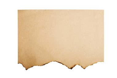 Yanmış kenarları beyaz arka planda izole edilmiş klasik kağıt. Koyu kenarlı boş sarı kağıt..