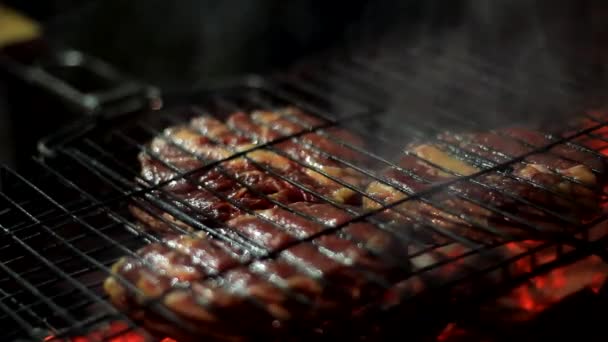 Grill bereitet sich in der Nacht vor — Stockvideo