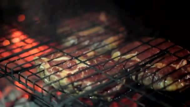 Grill-tűz az éjszakában — Stock videók