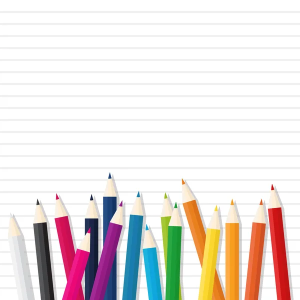 Crayon en bois couleur sur fond papier ligne — Image vectorielle