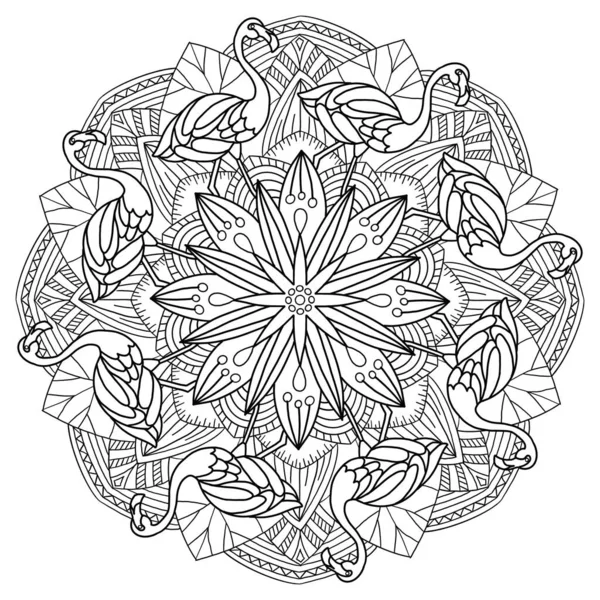 Flamingo Lotus Flower Mandala Colloring Page — стокове фото