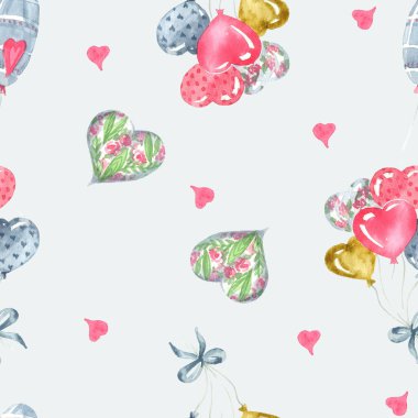 Beyaz bir zemin üzerinde kusursuz suluboya kalp deseni kumaş, kağıt, giysi izleri için