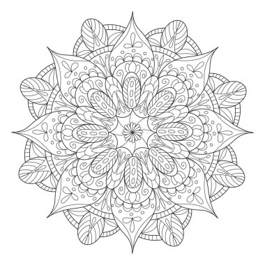 Resim terapisi ve meditasyon için boyama sayfası mandala taslağı. Dairesel süs