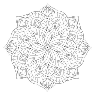 Resim terapisi ve meditasyon için boyama sayfası mandala taslağı. Dairesel süs