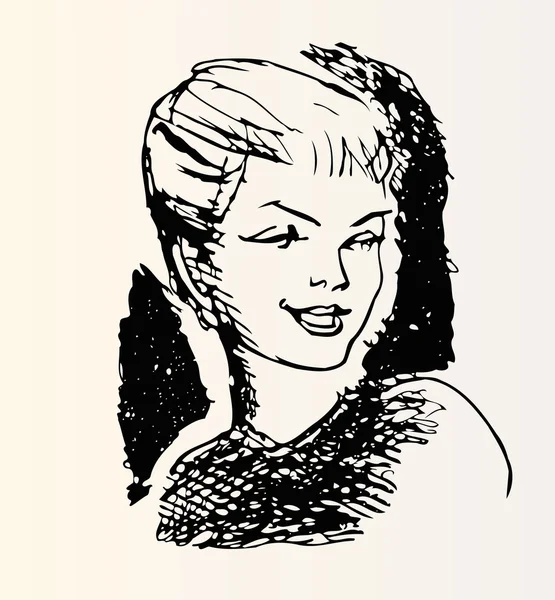 Ручной эскиз с лицом красивой девушки. Женский портрет . — стоковый вектор