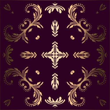 Oryantal altın elemanları ile lüks vektör çiçek desenli. Soyut klasik süsleme