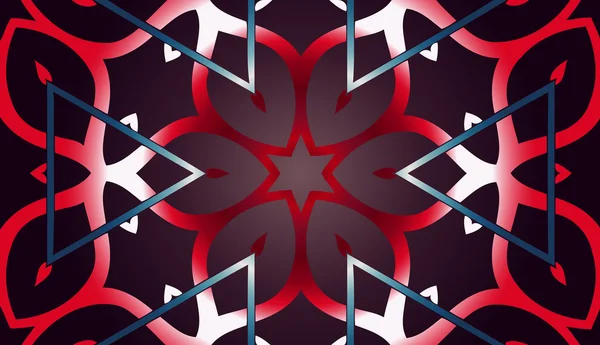 Patrón arabesco abstracto en forma de lirio y formas geométricas en rojo sobre un fondo oscuro — Archivo Imágenes Vectoriales
