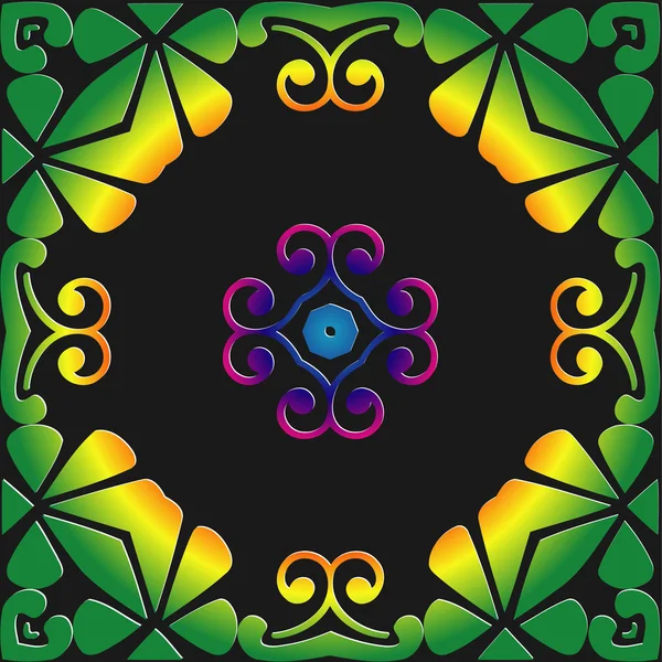 装饰元素矢量颜色图案花边绿色曼陀罗在深色背景 — 图库矢量图片