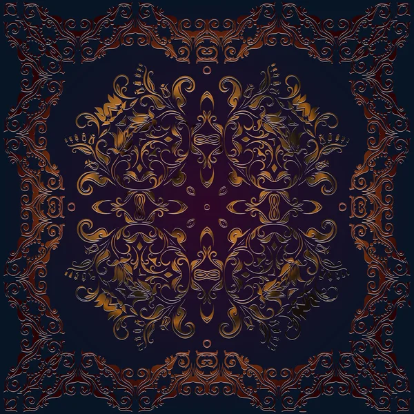 Marco cuadrado ornamental tracery vintage patrón sobre un fondo oscuro en relieve de cuero rojo color étnico arte renacentista — Vector de stock