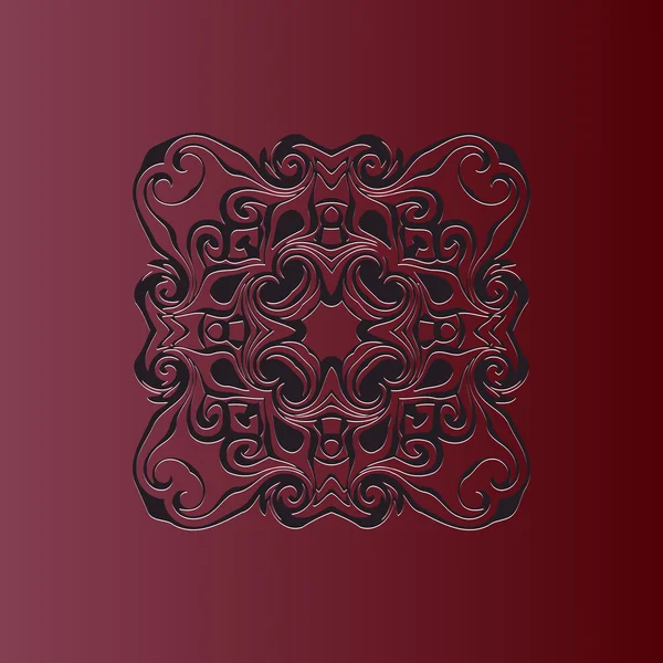 Elementos decorativos vector patrón de color encaje mandala sobre un fondo rojo en relieve bajo la piel oscura — Vector de stock