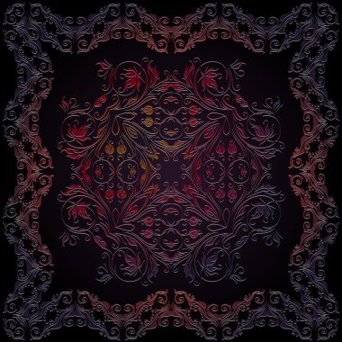 deri kırmızı renk etnik sanat Rönesans kare çerçeve süs oyma vintage desen karanlık bir arka plan üzerinde kabartmalı