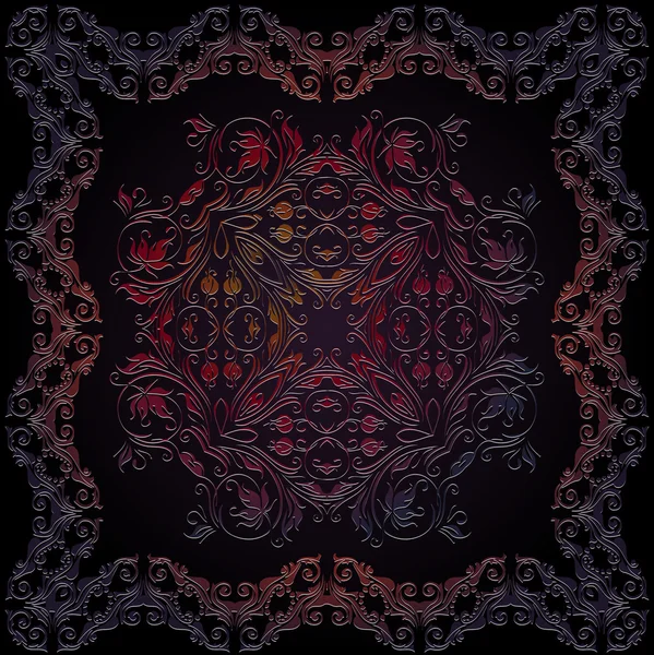 Cadre carré tracé ornemental motif vintage sur un fond sombre en cuir gaufré couleur rouge Art ethnique Renaissance — Image vectorielle