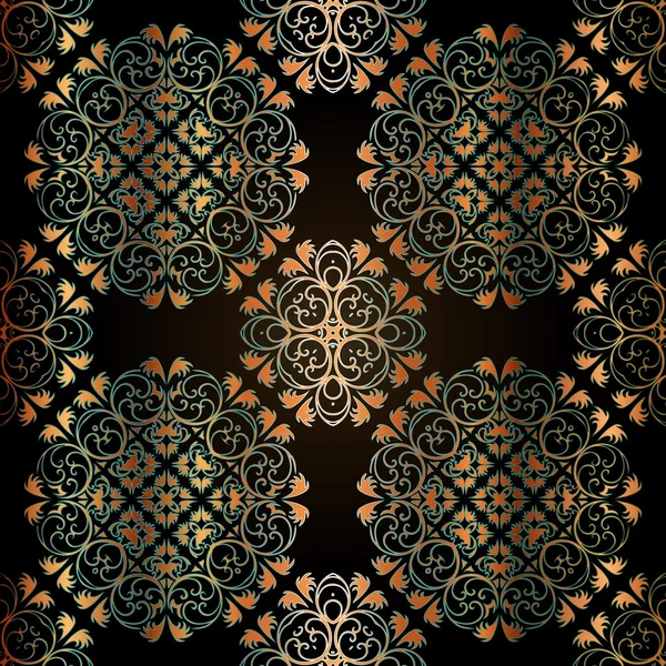 Patrón floral sin costuras Damasco. Papel pintado real. Flores, coronas sobre fondo marrón . — Archivo Imágenes Vectoriales