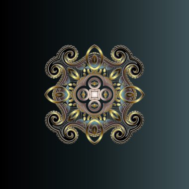 Arabesk ve çiçekli doğu vektör deseni. Soyut altın süs