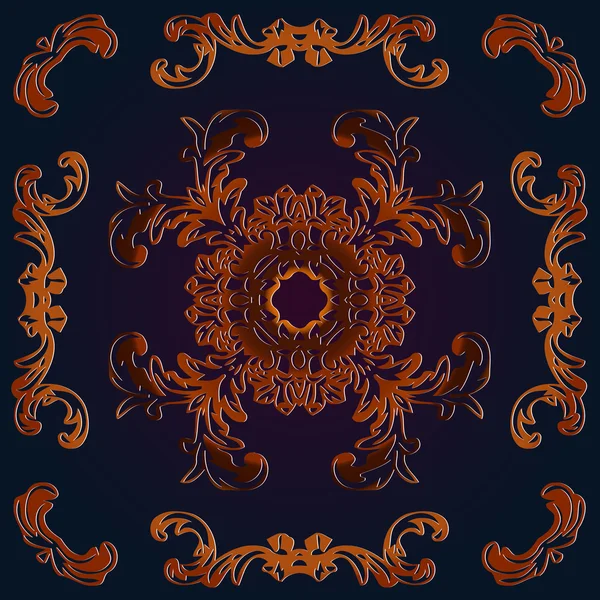 Decoraciones en relieve de latón ornamentado vintage en forma de corona sobre fondo oscuro — Vector de stock