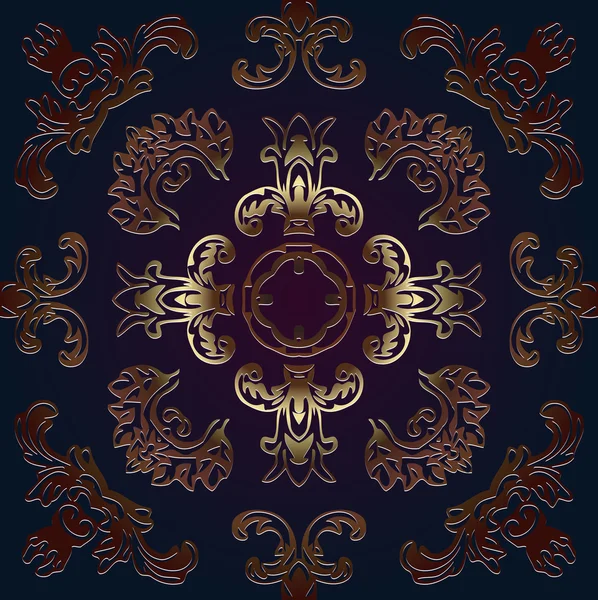 暗い背景にブロンズで飾られたヴィンテージの伝統的な装飾的なエンボス — ストックベクタ