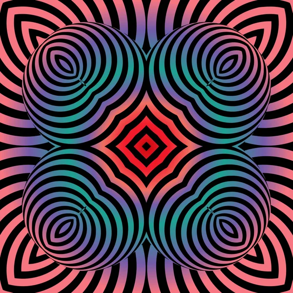 青い背景を持つ放射状の赤の要素の幾何学的形状の抽象的な対称的なテクスチャ装飾パターン — ストックベクタ
