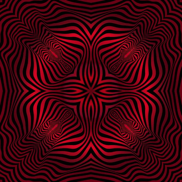 Textura ilusão padrão das linhas na forma de um losango convexo simétrico em quadrado no fundo gradiente vermelho — Vetor de Stock