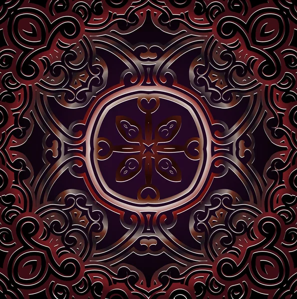 Karanlık bir arka plan üzerinde süs oyma vintage desen deri kırmızı renk etnik sanat Rönesans kabartmalı — Stok Vektör