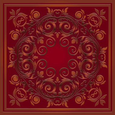 soyut dekoratif kabartma çiçek desenli yağmurlama dairesel formda kırmızı zemin üzerine Victoria tarzı