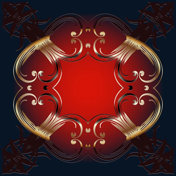 Decoración en relieve decorativa vintage de oro tradicional sobre un fondo rojo oscuro — Vector de stock