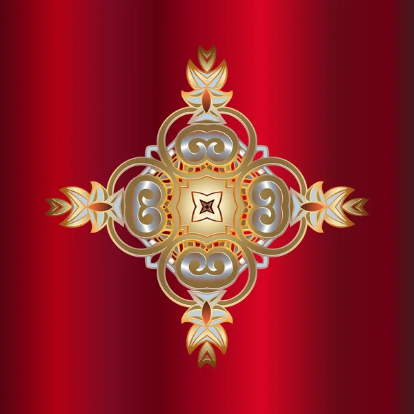 Decorazione tradizionale in rilievo decorativa vintage in oro su sfondo rosso scuro — Vettoriale Stock