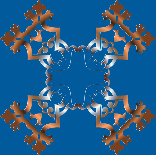 Decoración abstracta en bronce. El patrón en el fondo azul de los elementos figuras geométricas — Archivo Imágenes Vectoriales
