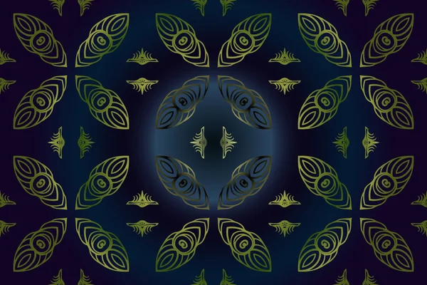 Patrón floral abstracto sin costuras de color verde sobre un fondo azul oscuro los elementos figuras geométricas — Archivo Imágenes Vectoriales