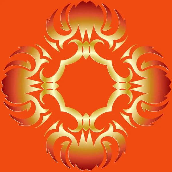 Abstract symmetrical decor halo burning flame pattern on the orange background of the elements geometric figures — Stock Vector