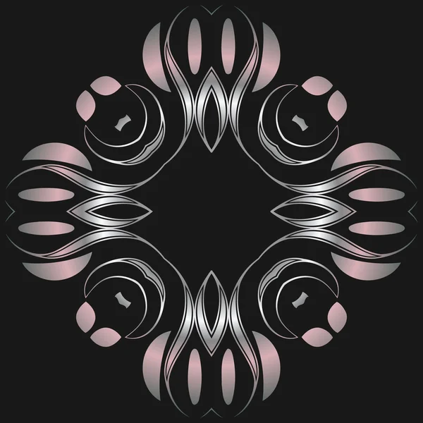 Abstract symmetrisch metallic monogram inlay patroon op de zwarte achtergrond van de elementen geometrische figuren — Stockvector