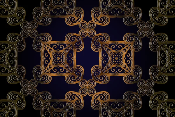 Patrón vintage vectorial en estilo oriental. Decoración simétrica abstracta de color marrón en relieve — Archivo Imágenes Vectoriales
