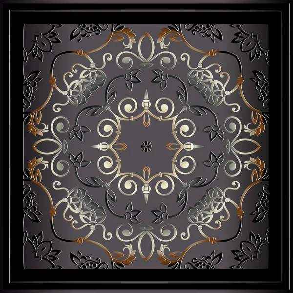 Symmetrical floral vintage decor on a light background in frame — Stock vektor