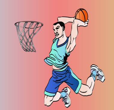 basketbolcu topu ile atlama illüstrasyon