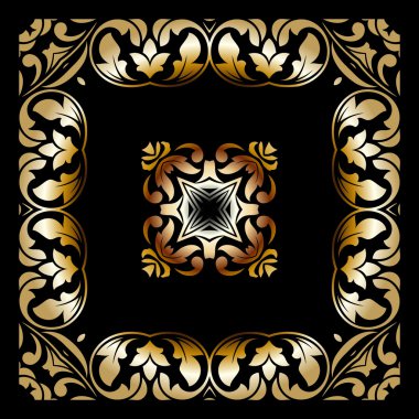 Altın vintage barok çerçeve parşömen süs gravür sınır çiçek retro desen antik stil acanthus yeşillik girdap dekoratif tasarım elemanı filigran hat