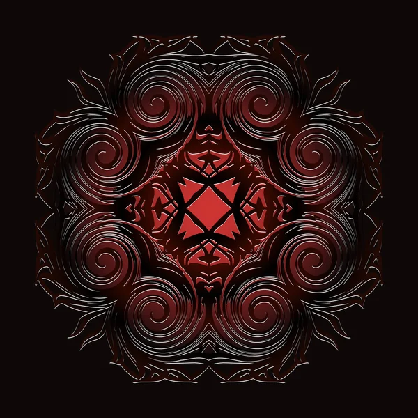Etnische ornament symmetrisch element. reliëf patroon inlay mahonie — Stockvector