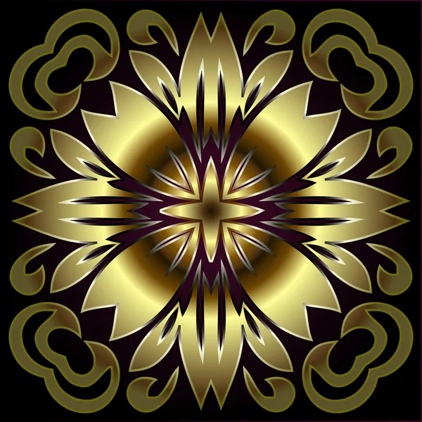 Płomień Abstrakcja brązowy kwiat metalicznej z zielone dekoracyjne orientalne tło złoto — Wektor stockowy