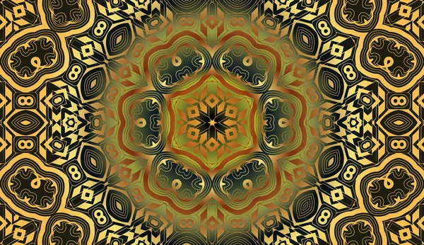 Art vintage damassé fond de motif sans couture dans les couleurs jaune doré, brun et vert — Image vectorielle