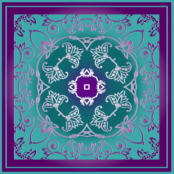 Συμμετρική floral διακόσμηση εποχής μοβ χρώμα σε ανοιχτόχρωμη επιφάνεια σε πλαίσιο — Διανυσματικό Αρχείο