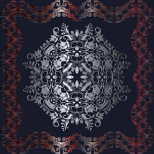 Abstrakte geprägte grafische Hintergrund, quadratische Muster mit Mandala geometrischen Farbornament Platin — Stockvektor