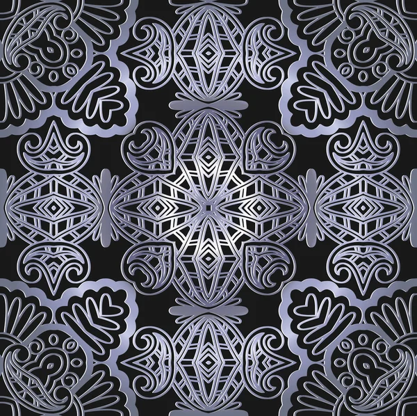 Abstrakte symmetrische Dekor Metall-Monogrammmuster auf dem schwarzen Hintergrund der Elemente geometrische Formen — Stockvektor