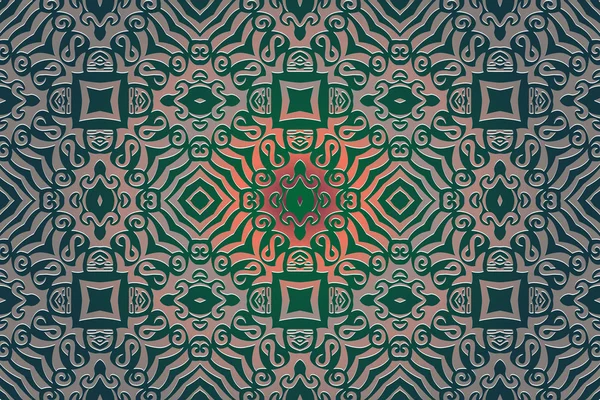 Textura padrão abstrato, elementos de decoração linhas onduladas e formas geométricas em um fundo verde — Vetor de Stock