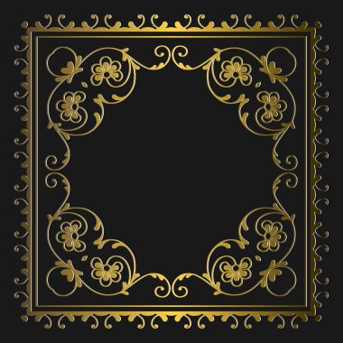 Siyah zemin üzerine altın çiçek süsleme. Vintage Barok 