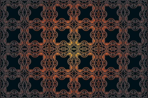 Abstrakte nahtlose Dekor-Element der durchbrochenen ineinandergreifenden Linien symmetrische Form Bronzefarbe auf dunklem Hintergrund — Stockvektor