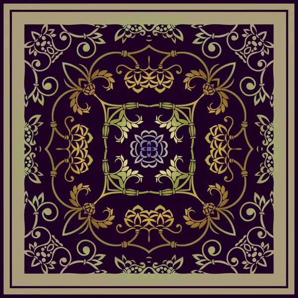 Абстрактний декоративний візерунок асиметричний квітковий вінтажний декор на темному фоні в рамці — стоковий вектор