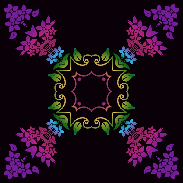 Abstracto coloridas decoraciones florales forma sobre un fondo negro — Vector de stock