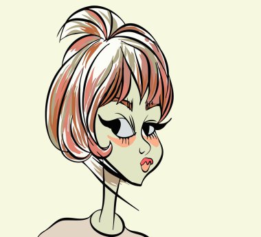 kısa saç rengi ile kızın kafası kroki 