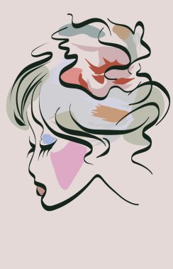 Kızlar baş görüntü sketch pembe tonu bir arka plan üzerinde kukuletalı gözler