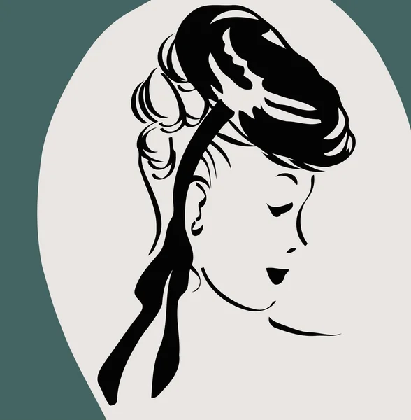 Ilustração vetorial esboço preto e branco de uma menina em retro chapéu cabeça imagem —  Vetores de Stock