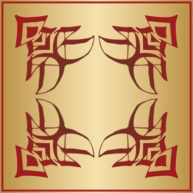 soyut dekor Çin yazı elemanı geometrik şekiller sarı bir arka plan üzerinde koyu kırmızı renk çizgilerkesişme tarafından oluşturulan